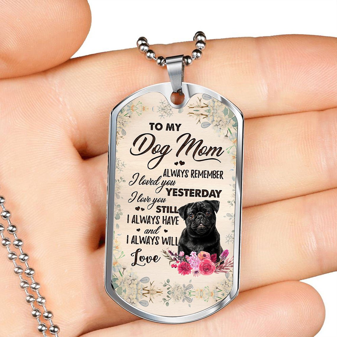 Dog Mom-BLACK Pug-Luxury Necklace