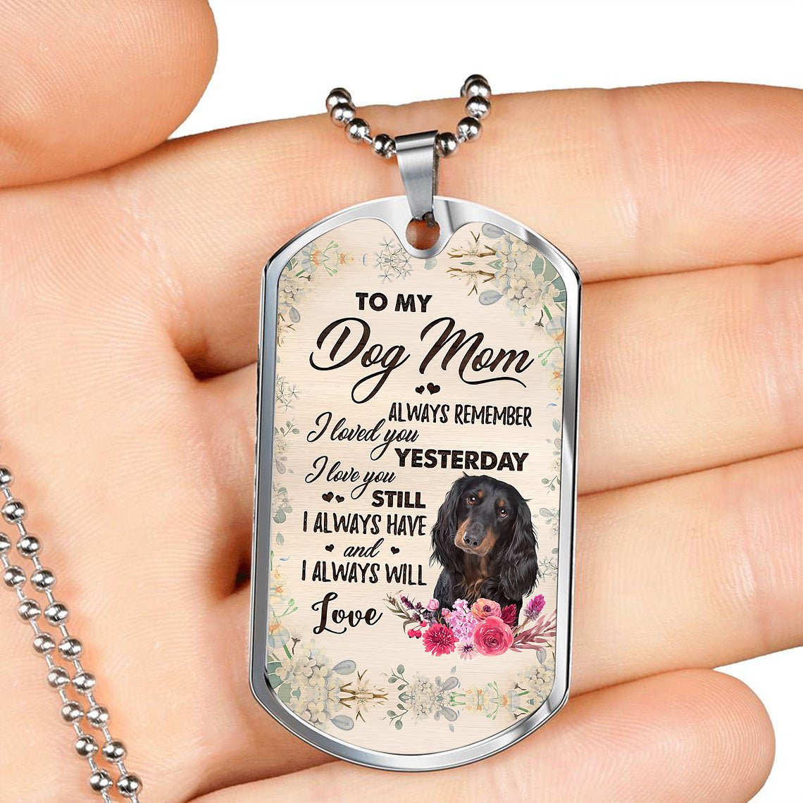 Dog Mom-Black Long-haired Dachshund-Luxury Necklace