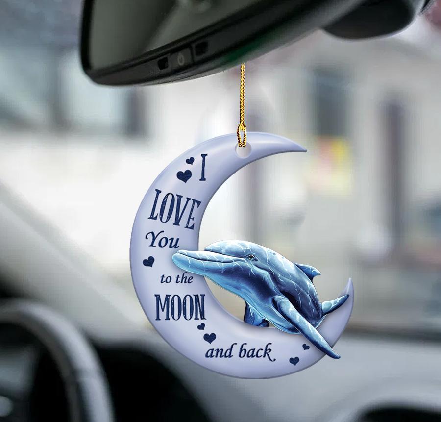 Dolphin moon back dolphin lover two sided ornament