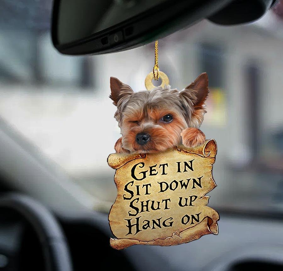 Yorkshire terrier get in yorkie lover two sided ornament