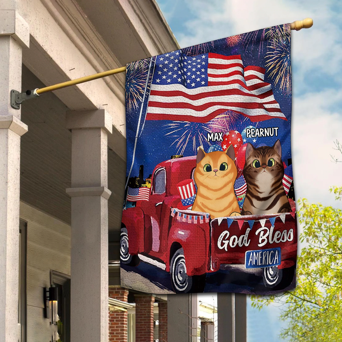 Cat God Bless Personalized Garden Flag