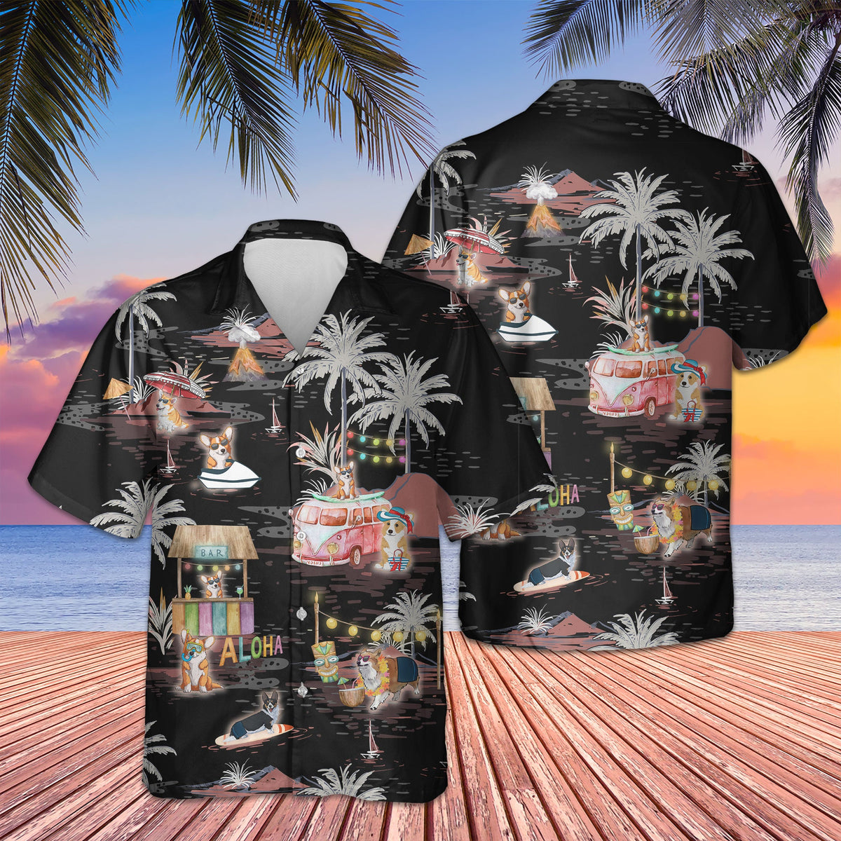 Corgi Night On The Beach Hawaiian Shirt