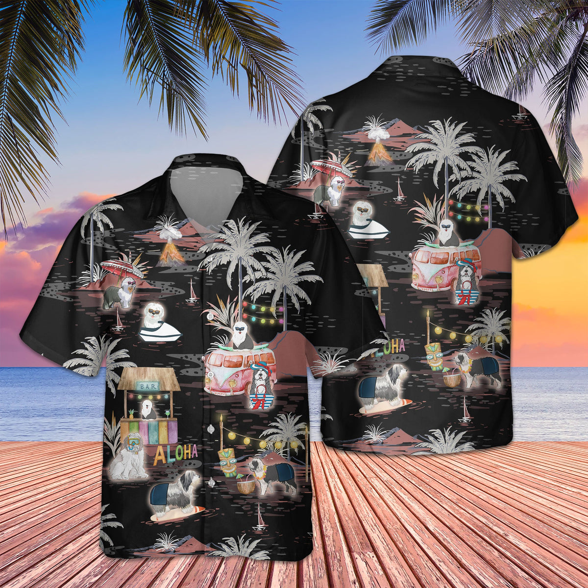 Old English Sheepdog Night Beach Hawaiian Shirt