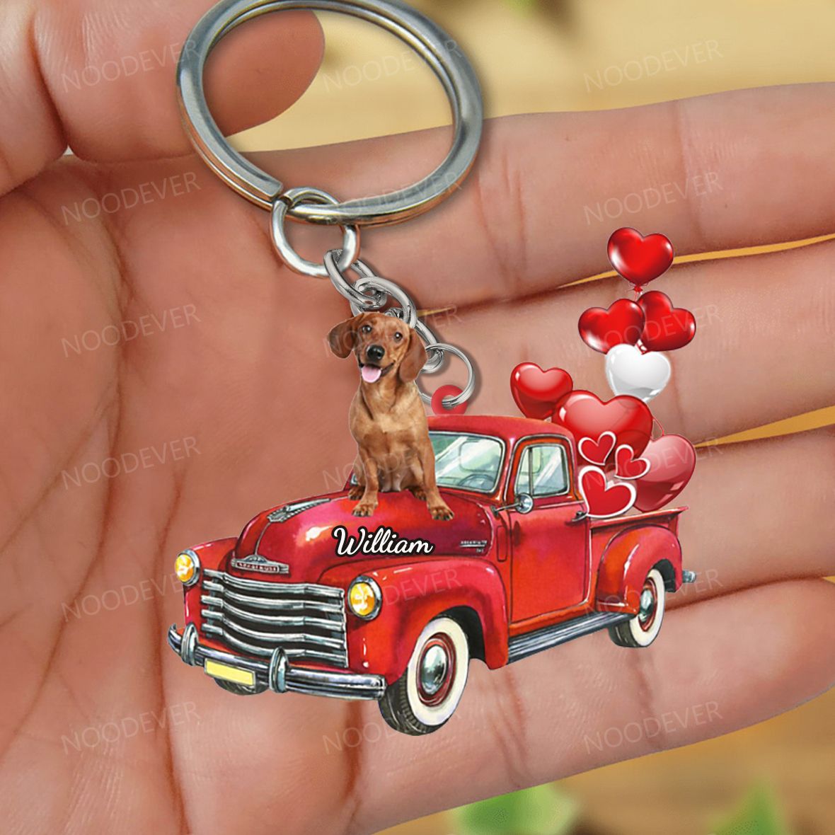 Personalized Dog Stand on the Red Sports Car-Two Sided Keychain