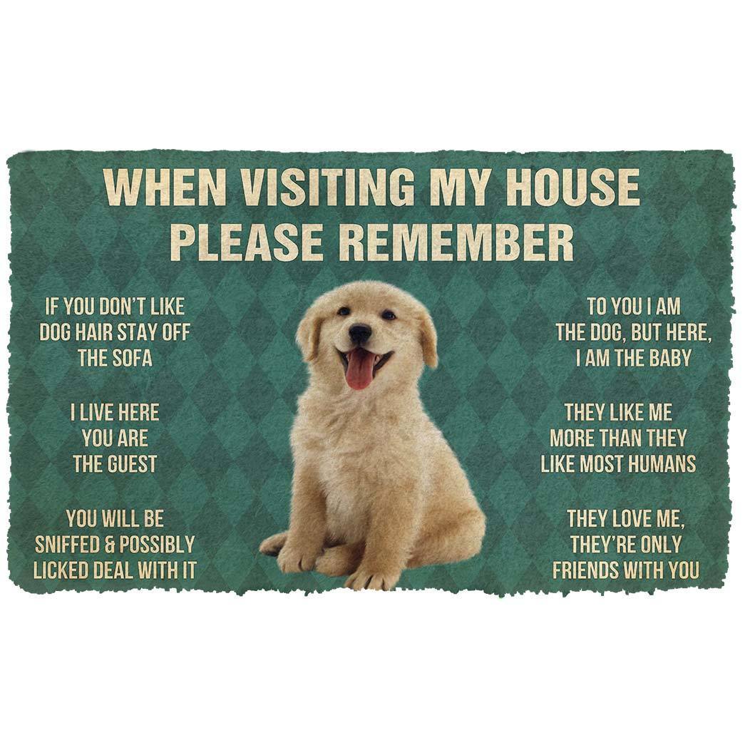 Noodever 3D Please Remember Golden Retrievier Puppy Dogs House Rules Doormat