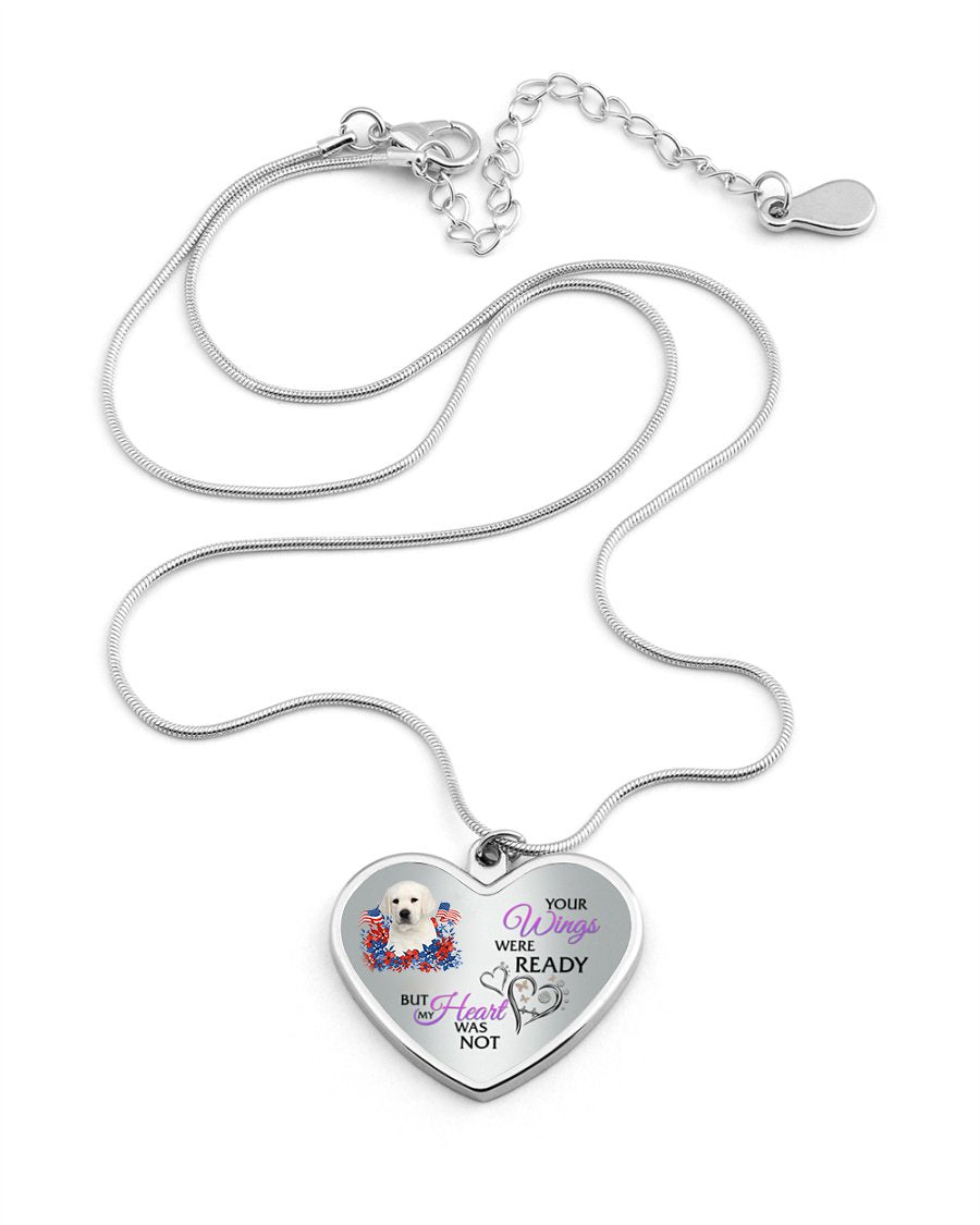 Loyalty-WHITE Labrador Your Wings Metallic Heart Necklace