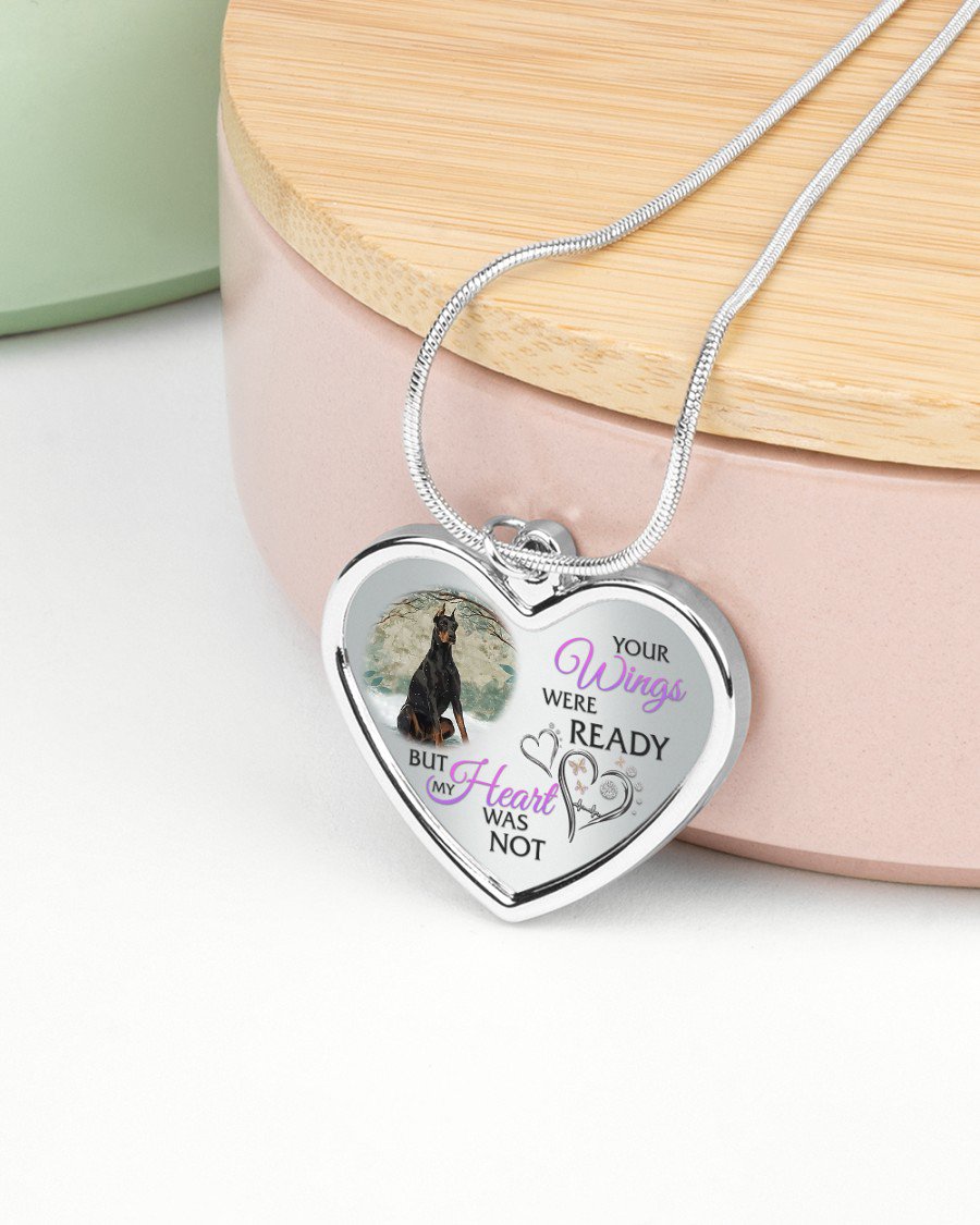 Doberman Pinscher Your Wings Metallic Heart Necklace