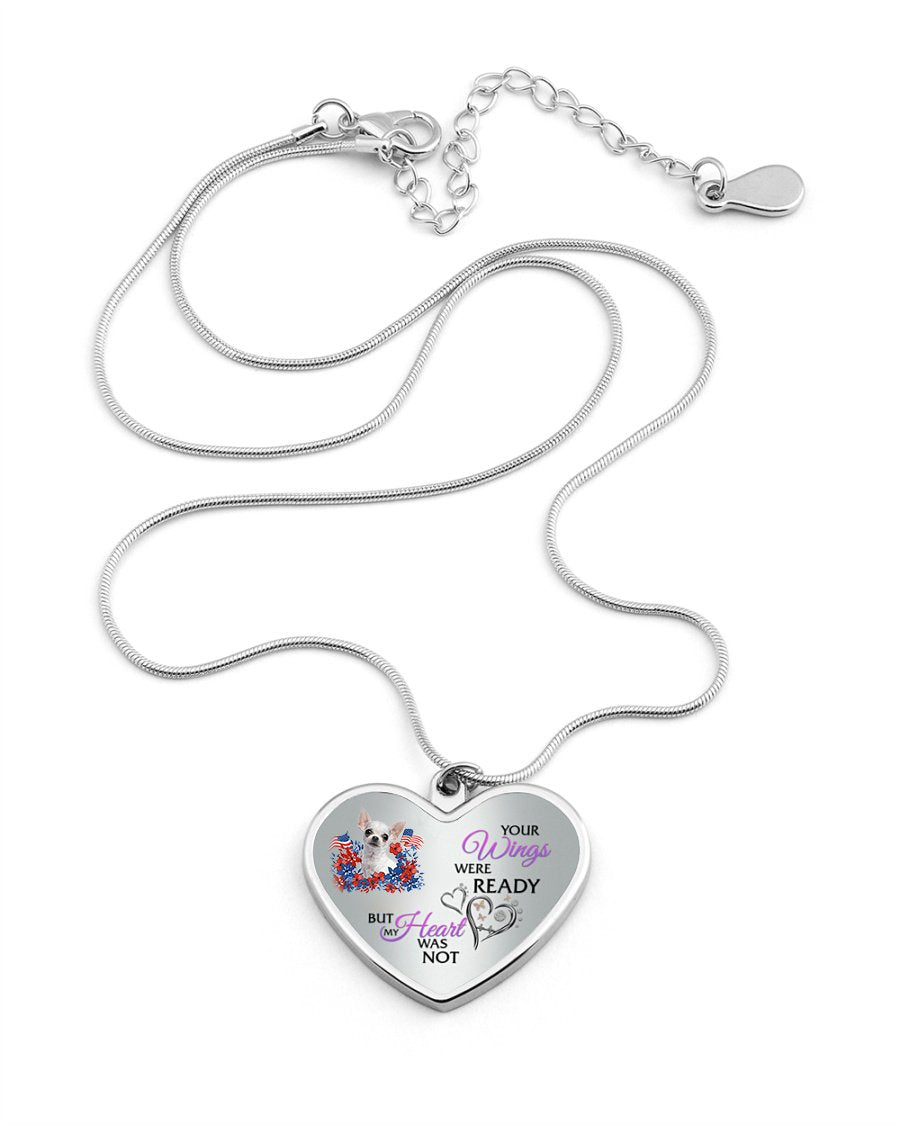 Loyalty-WHITE Chihuahua Your Wings Metallic Heart Necklace