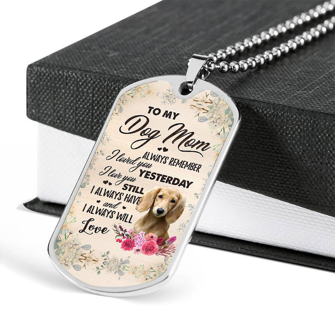 Dog Mom-CREAM Long Haired Dachshund-Luxury Necklace