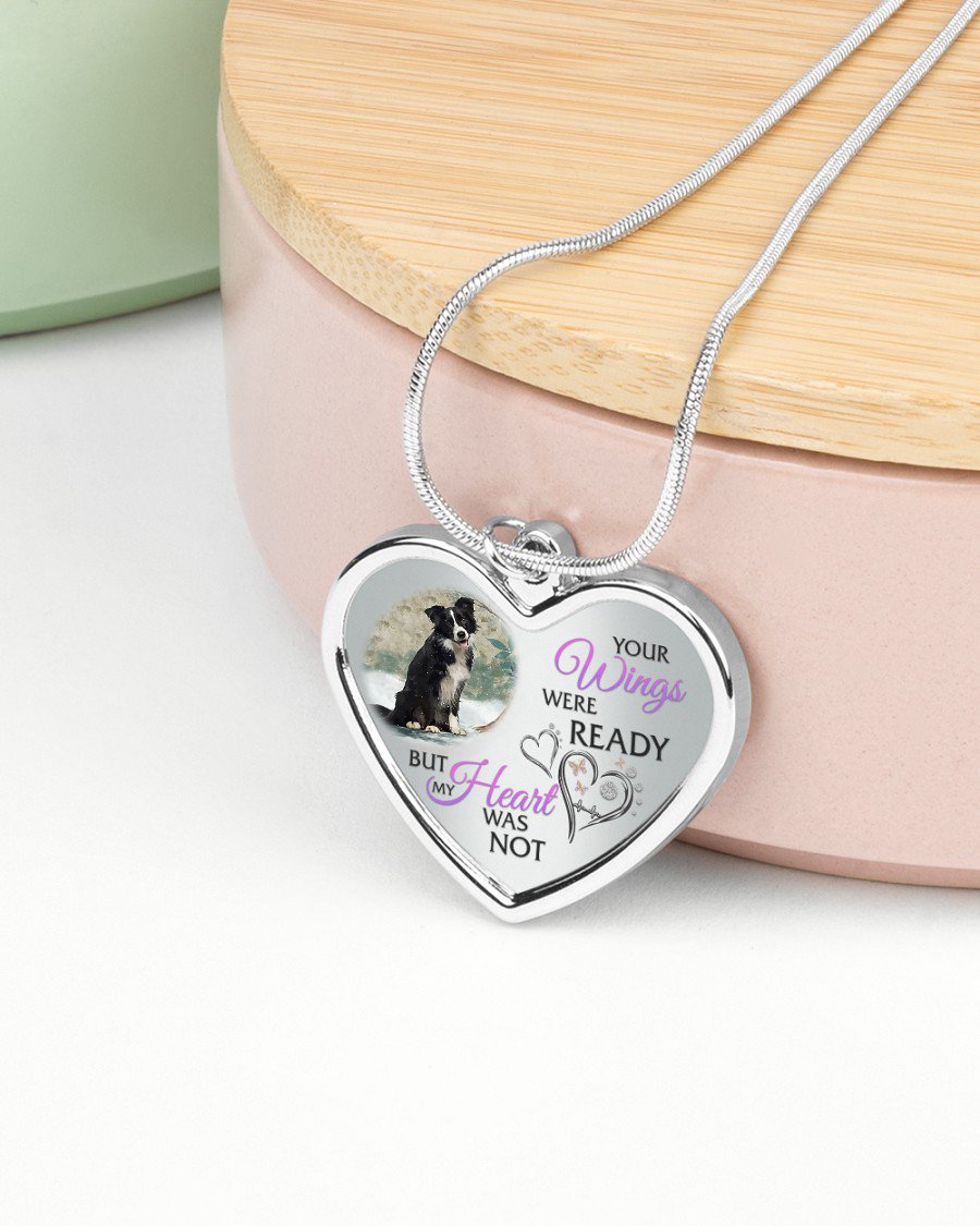 Border Collie Your Wings Metallic Heart Necklace