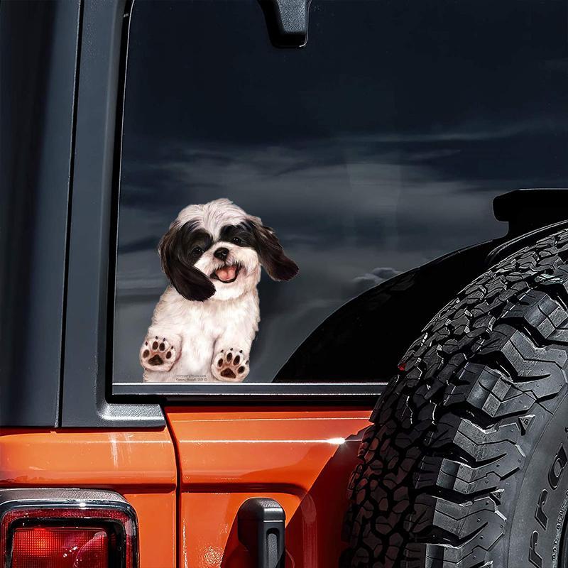 Shih Tzu (Black &amp; White)-On The Move Window Car Sticker