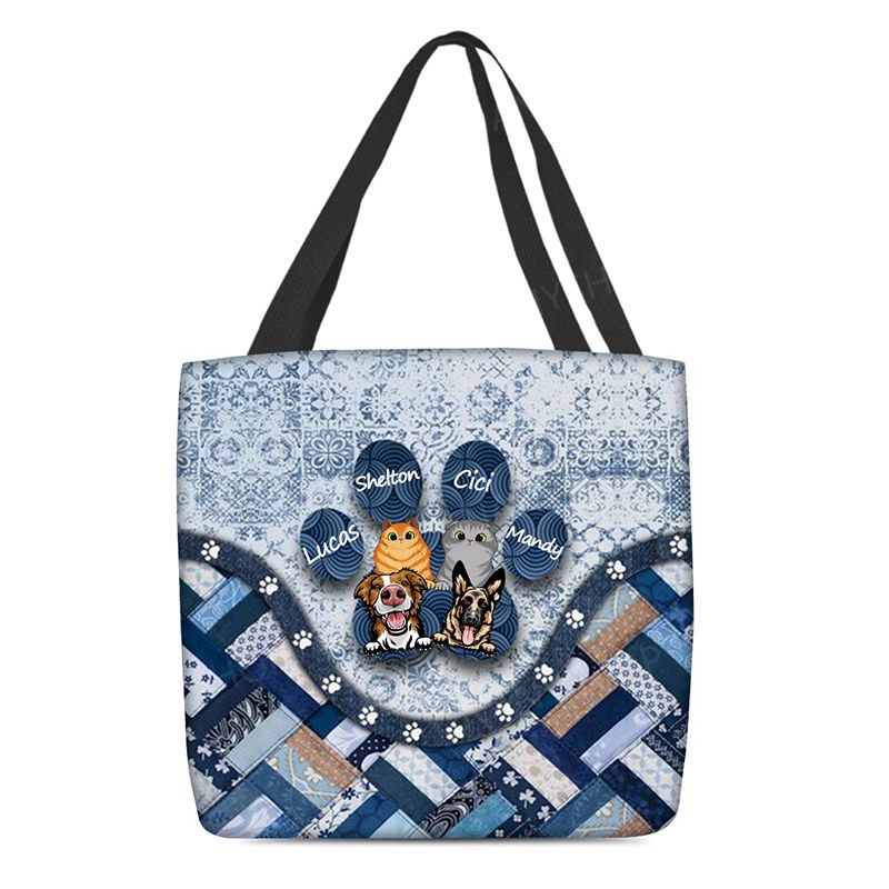 Personalized Pets Paw Blue Cloth Tote Bag