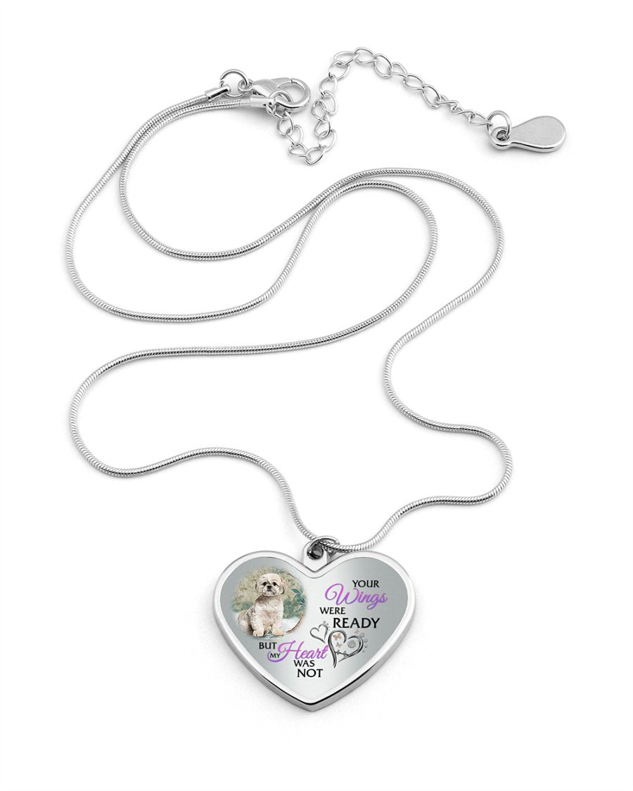 Shih Tzu Your Wings Metallic Heart Necklace
