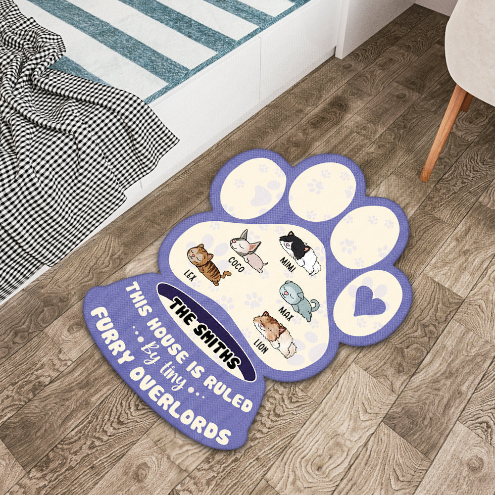 Personalized  Paw &amp; Sleeping Pet Bowl Shape Doormat-This House Is Ruled By Tiny Furry Overlords
