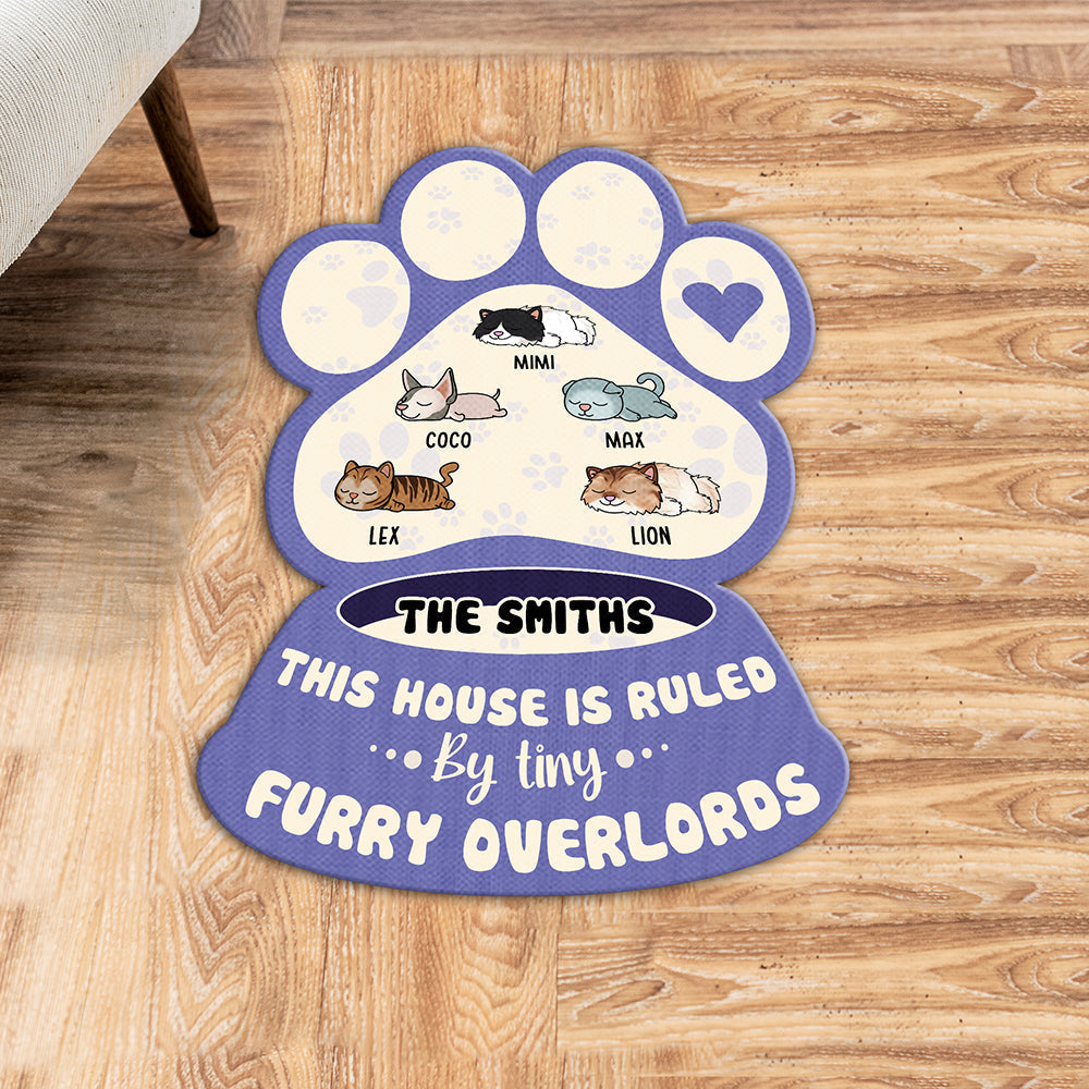Personalized  Paw & Sleeping Pet Bowl Shape Doormat-This House Is Ruled By Tiny Furry Overlords