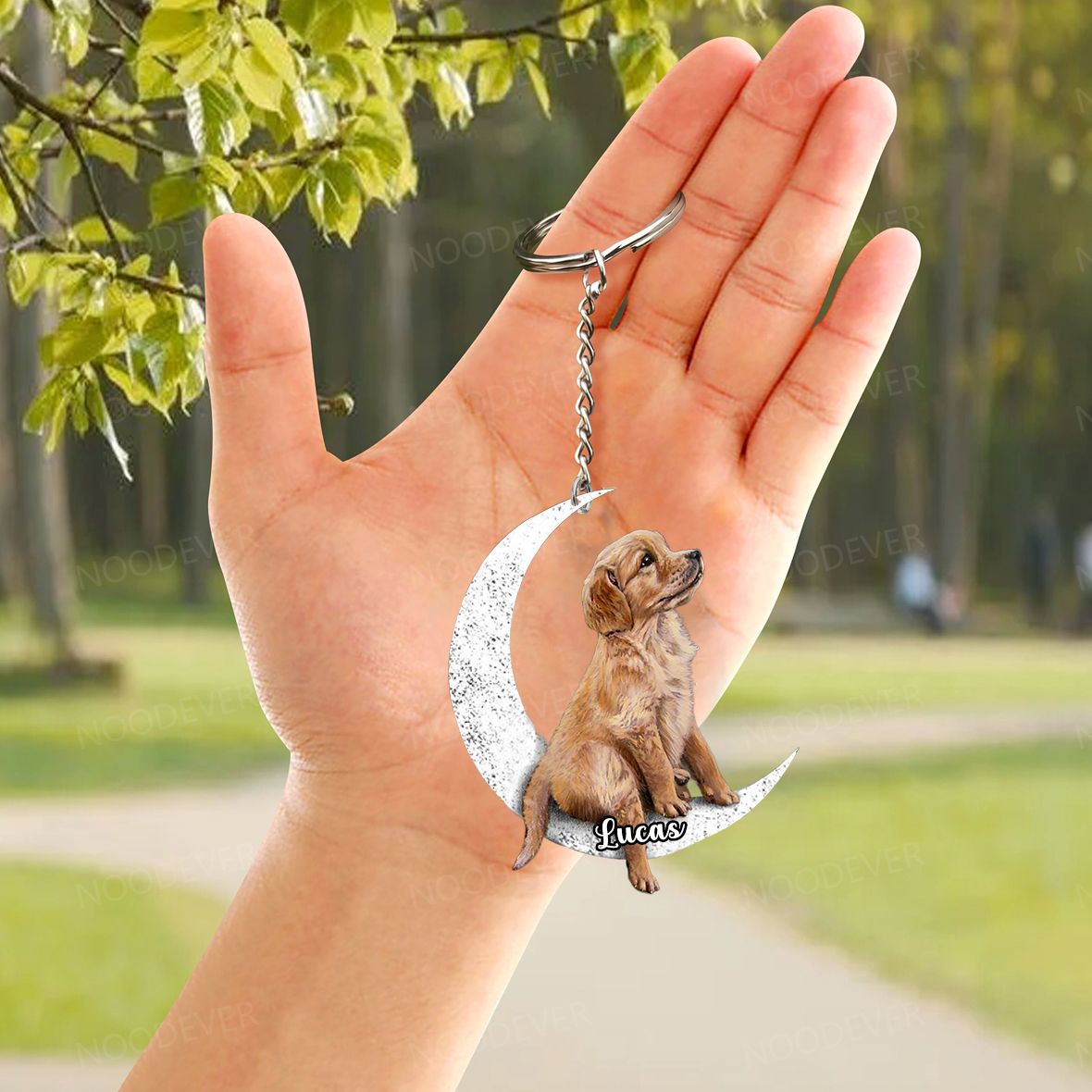 Personalized Dog Sit On The Moon Keychain-Gift For Dog Loves