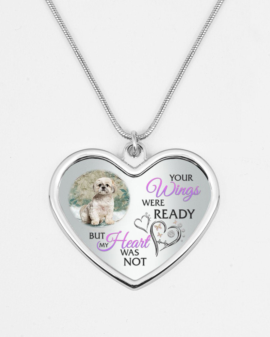 Shih Tzu Your Wings Metallic Heart Necklace
