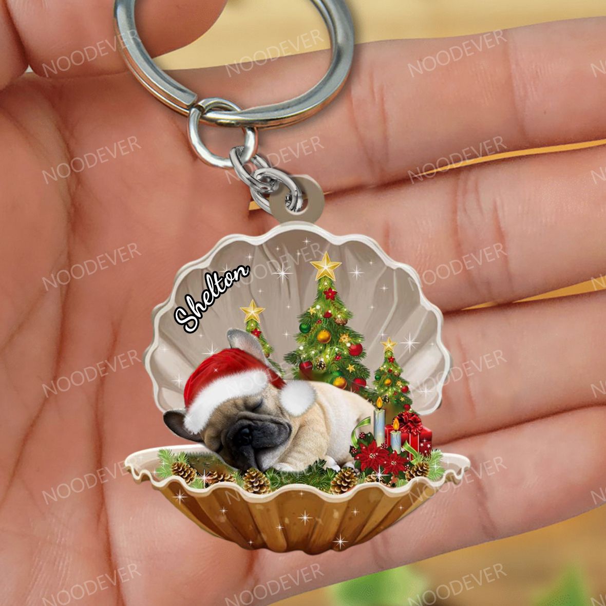 Personalized Dog Inside-sleeping Pearl In Christmas-Two Sided Keychain