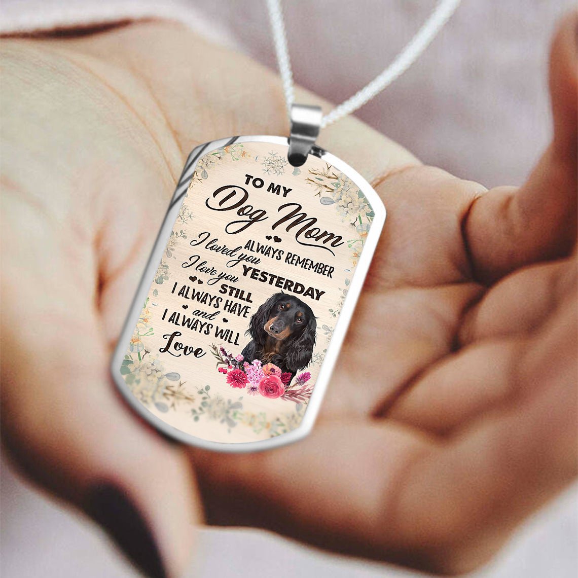 Dog Mom-Black Long-haired Dachshund-Luxury Necklace