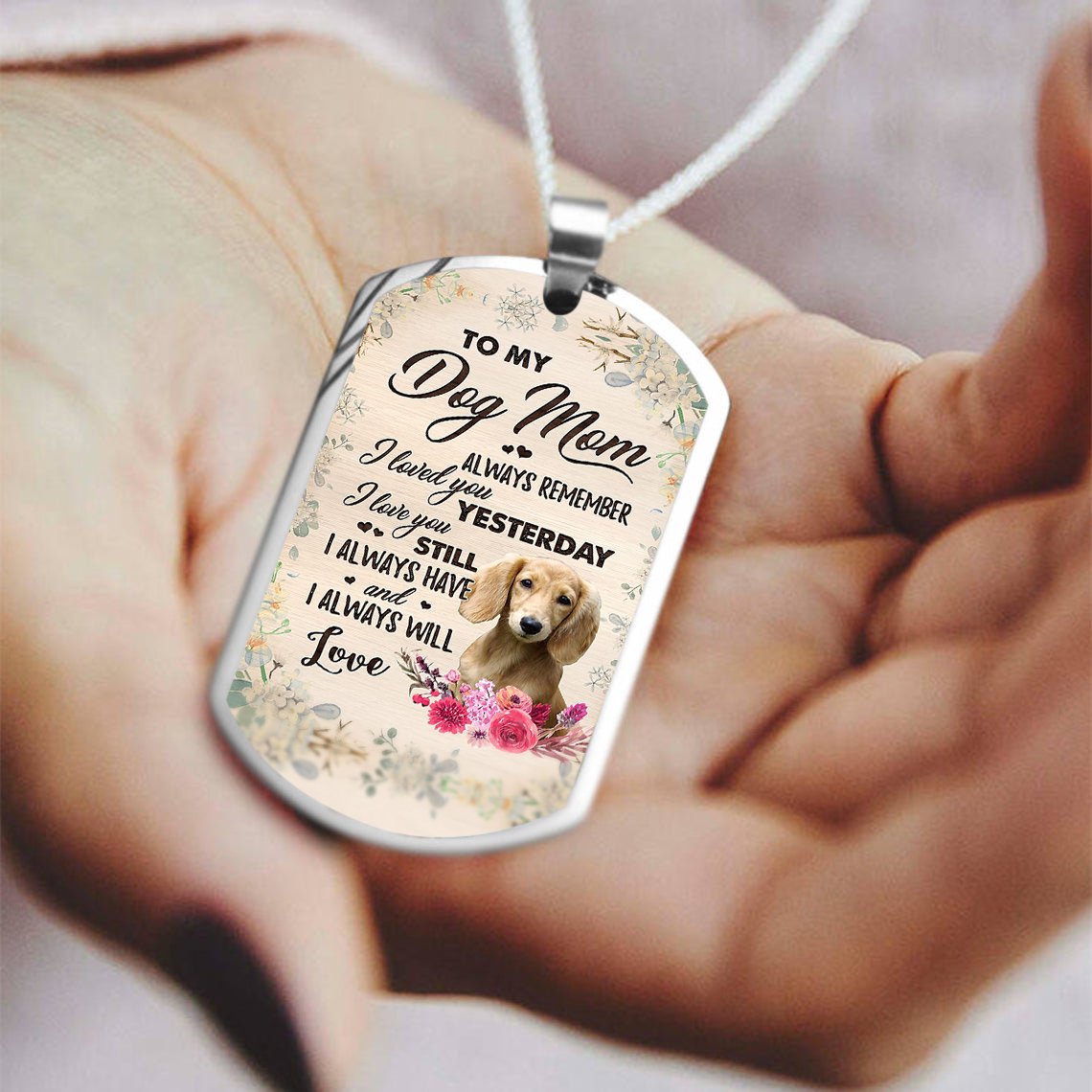 Dog Mom-CREAM Long Haired Dachshund-Luxury Necklace