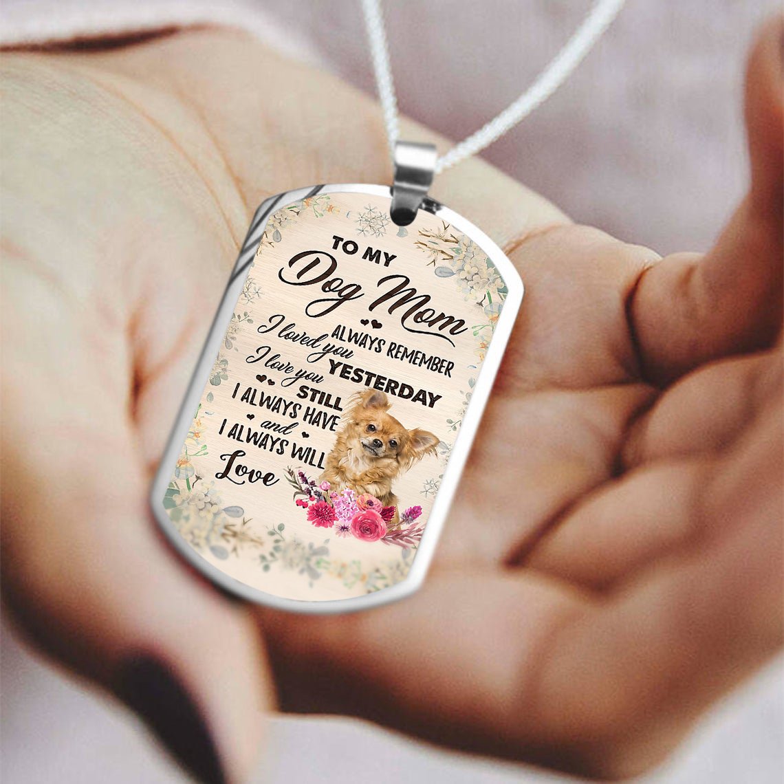Dog Mom-Long-haired Tan Chihuahua-Luxury Necklace