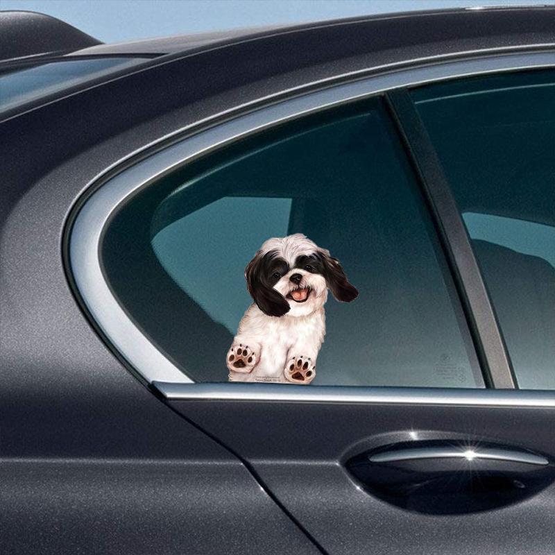 Shih Tzu (Black &amp; White)-On The Move Window Car Sticker
