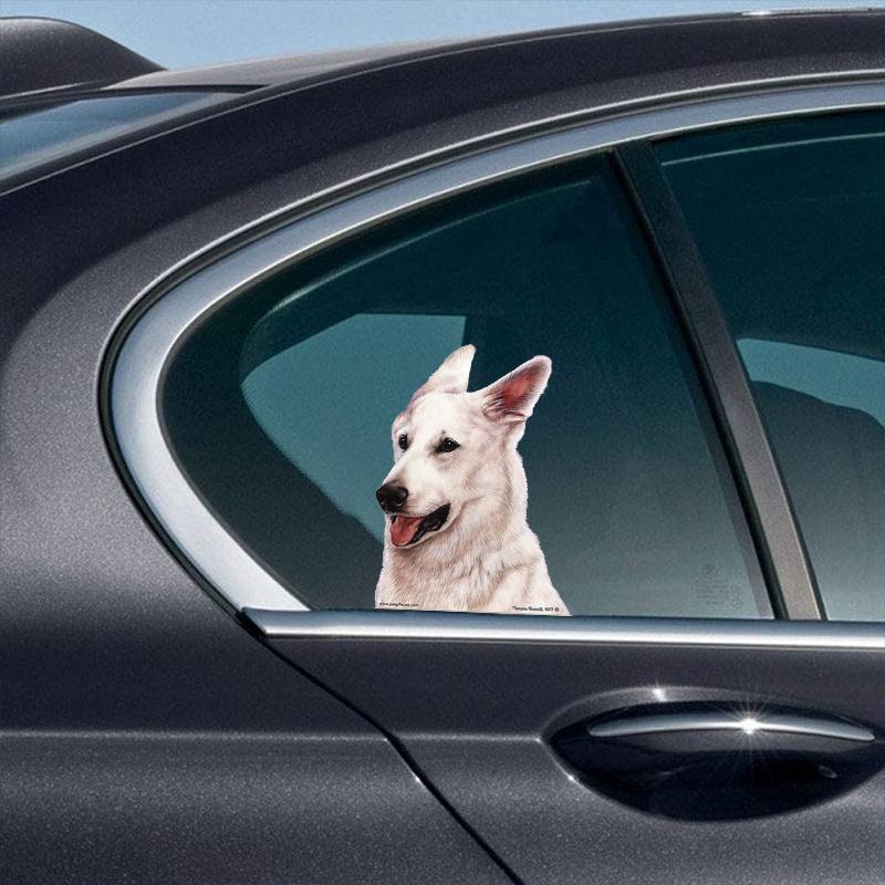 German Shepherd White-On The Move Window Car Sticker