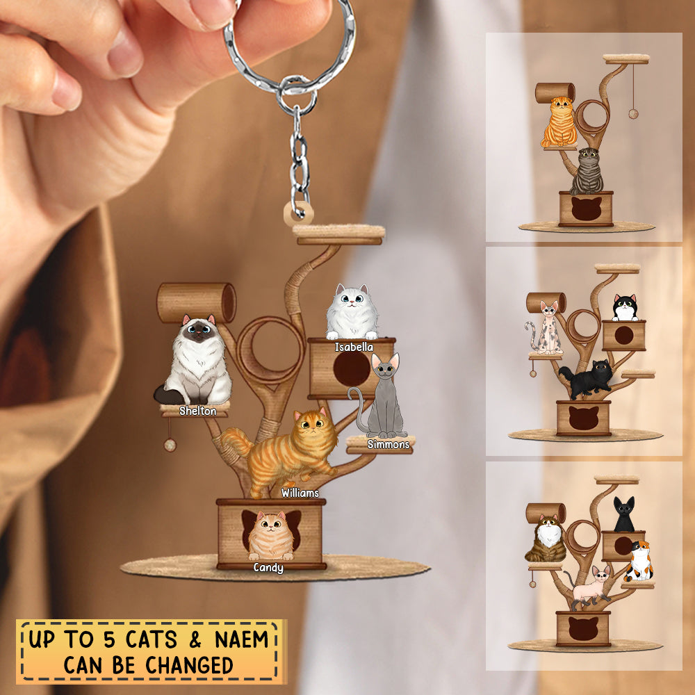 Personalized Cat Tower wood Keychain