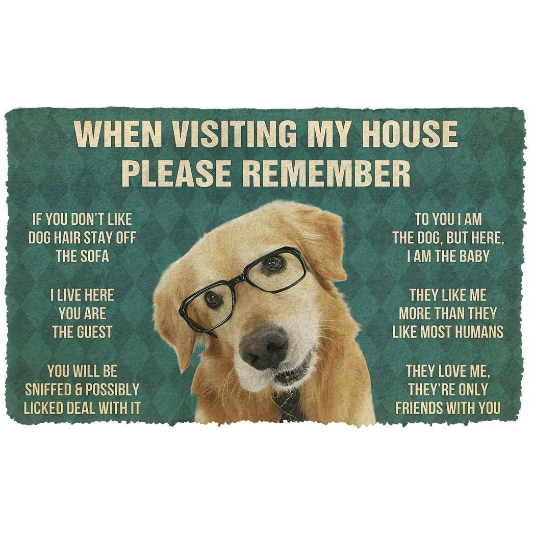Noodever 3D Please Remember Golden Retriever With Glasses Dogs House Rules Doormat