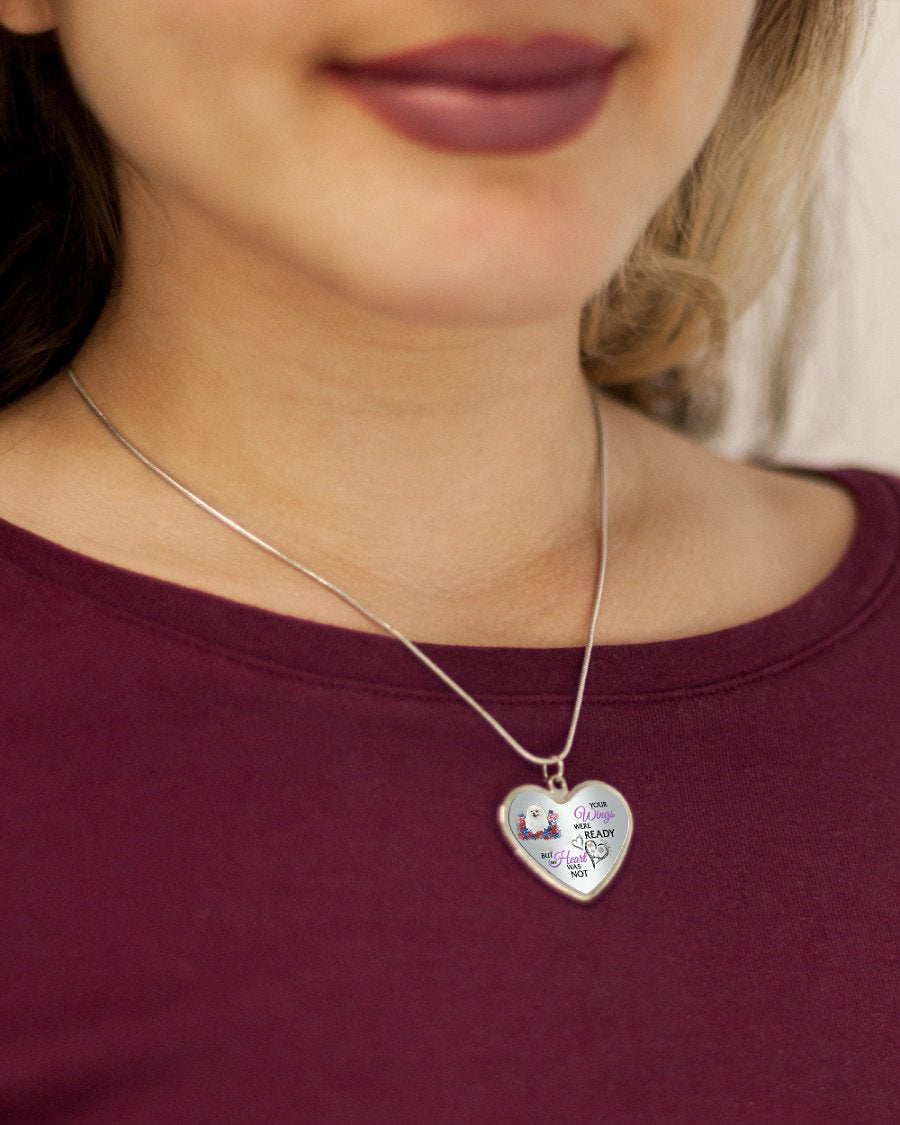 Loyalty-WHITE Pomeranian Your Wings Metallic Heart Necklace