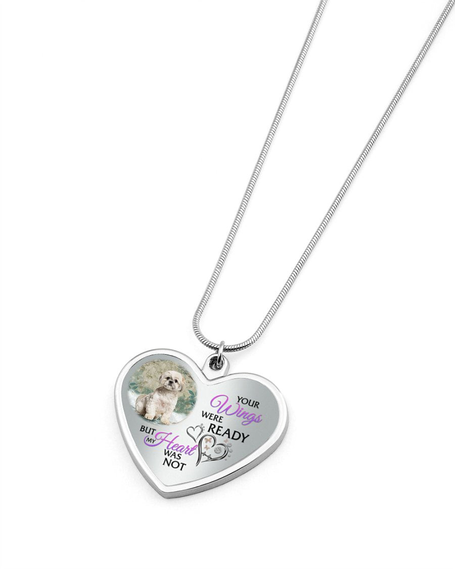 Shih Tzu Your Wings Metallic Heart Necklace