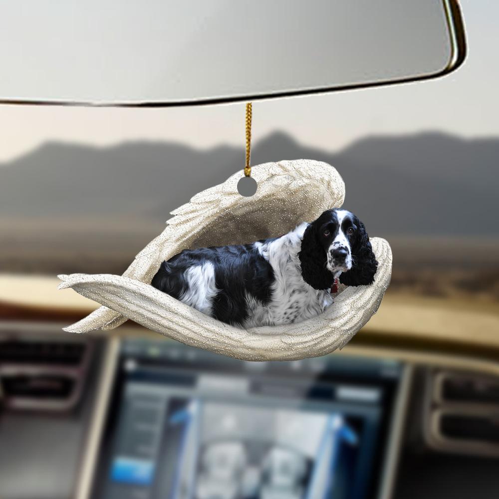 Black and white English springer sleeping angel dog mom ornament cus tjl