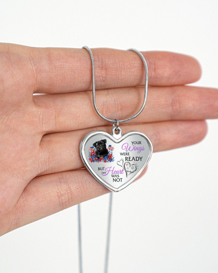Loyalty-BLACK Pug Your Wings Metallic Heart Necklace