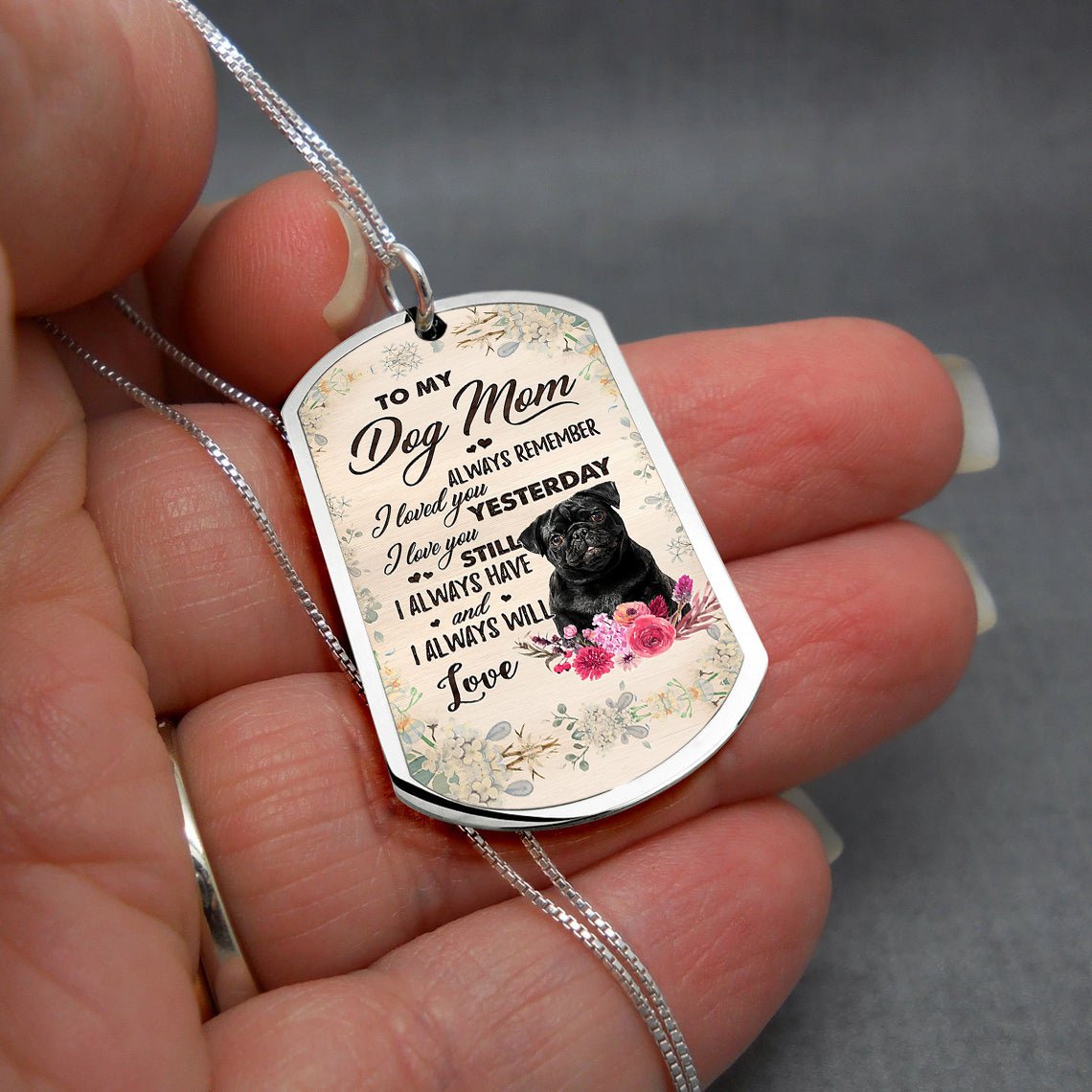 Dog Mom-BLACK Pug-Luxury Necklace