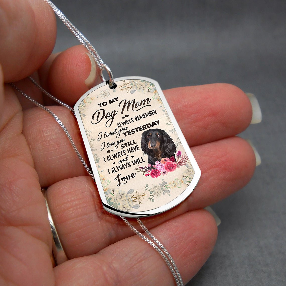 Dog Mom-Black Long-haired Dachshund-Luxury Necklace