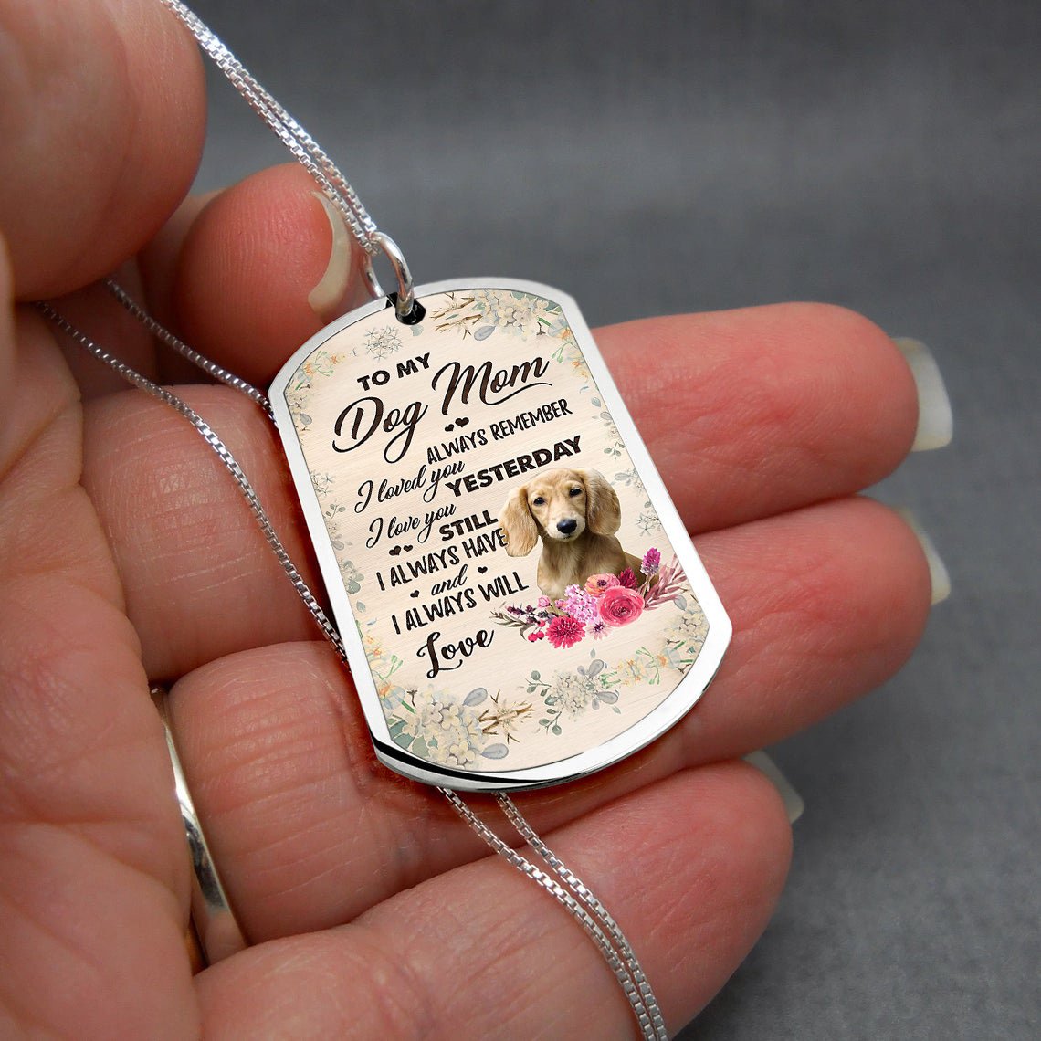 Dog Mom-CREAM Long Haired Dachshund-Luxury Necklace