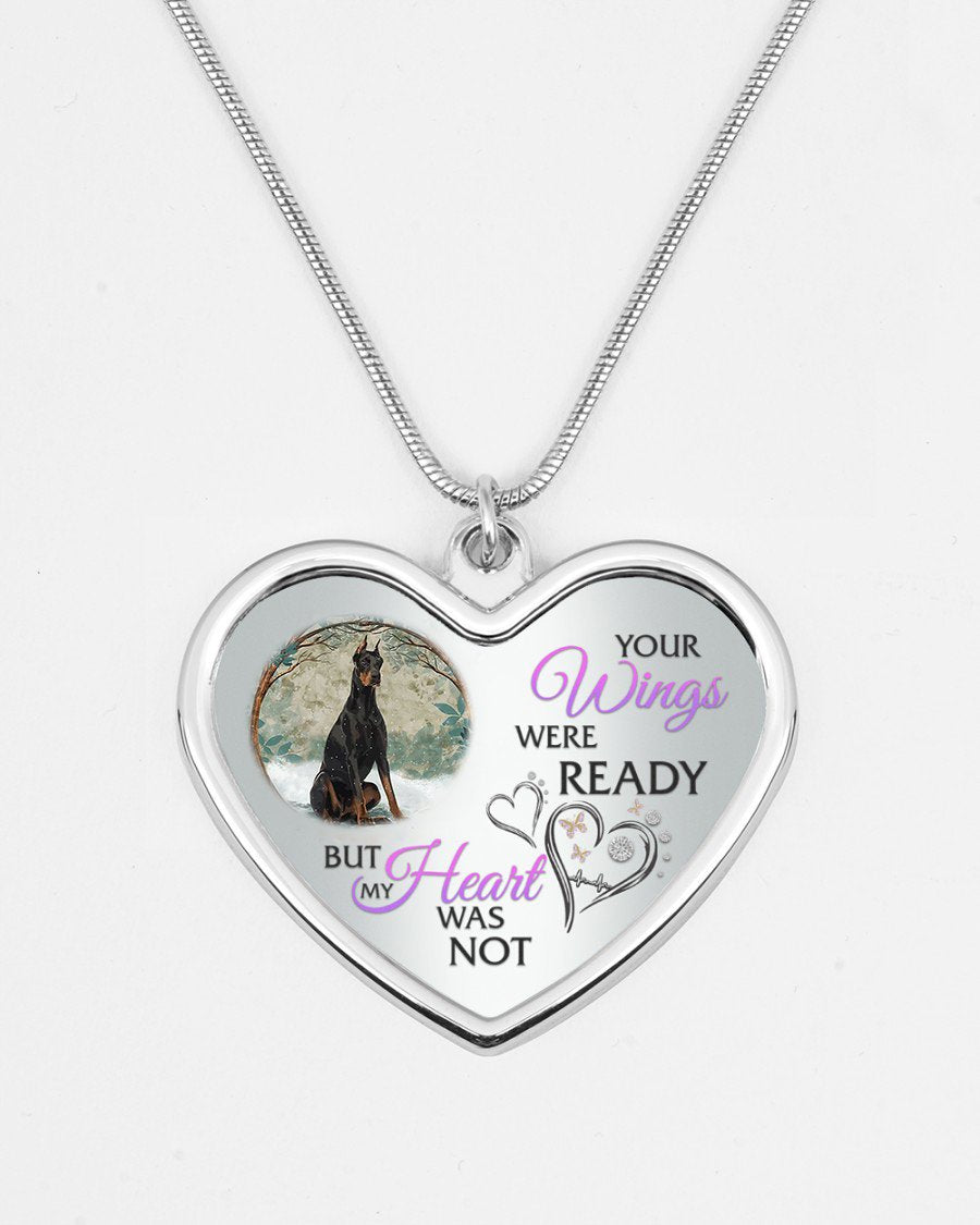 Doberman Pinscher Your Wings Metallic Heart Necklace