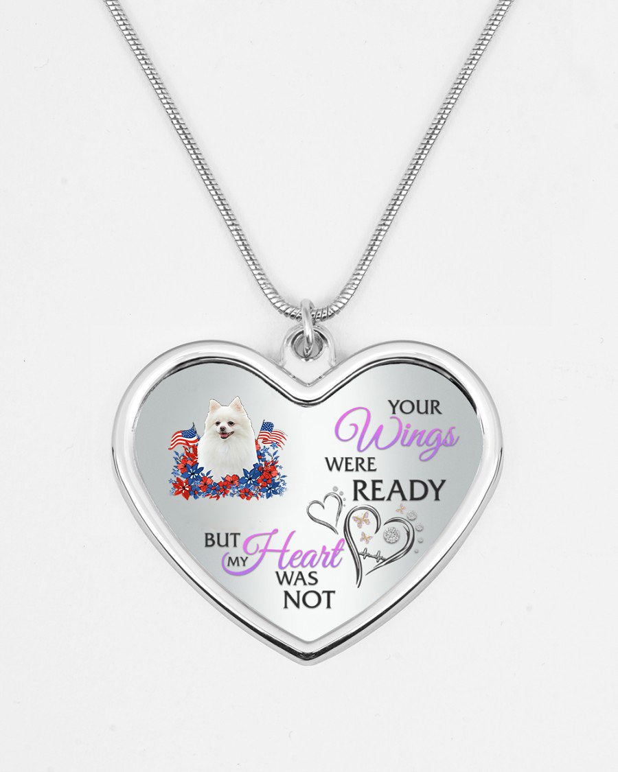 Loyalty-WHITE Pomeranian Your Wings Metallic Heart Necklace