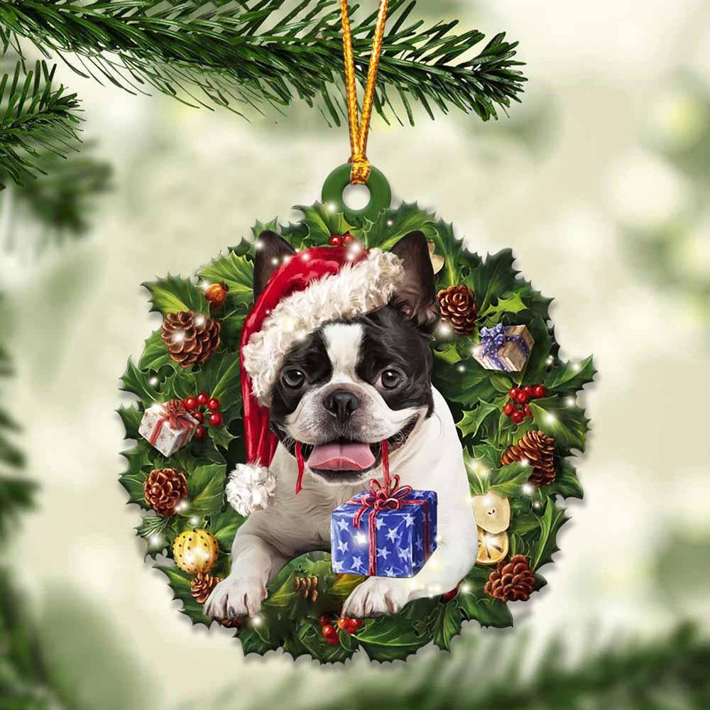 Boston Terrier and Christmas gift for her gift for him gift for Boston Terrier lover ornament