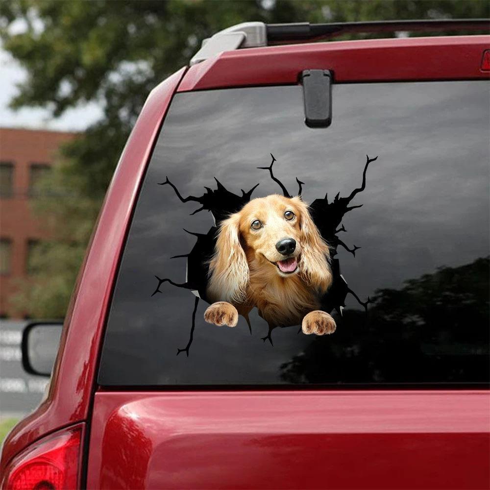 Dachshund Crack Car Sticker, Toilet Sticker, Fridge Sticker (9)