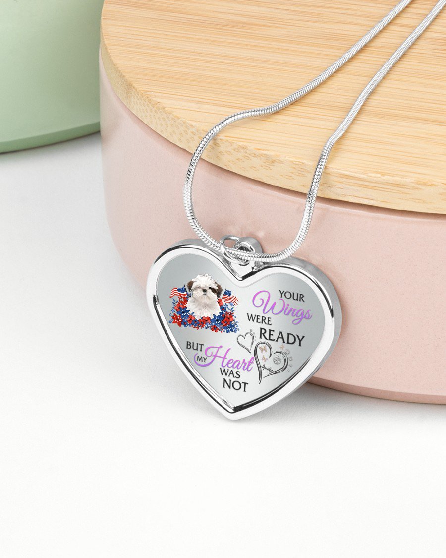 Loyalty-WHITE Shih Tzu Your Wings Metallic Heart Necklace