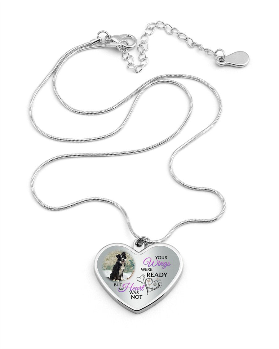 Border Collie Your Wings Metallic Heart Necklace