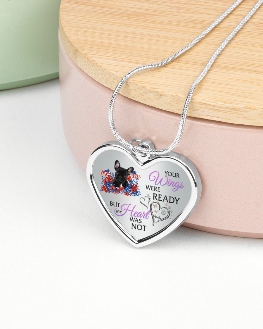 Loyalty-French Bulldog Your Wings Metallic Heart Necklace