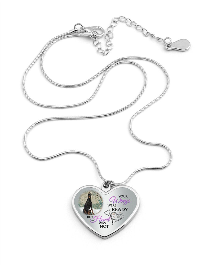 Doberman Pinscher Your Wings Metallic Heart Necklace