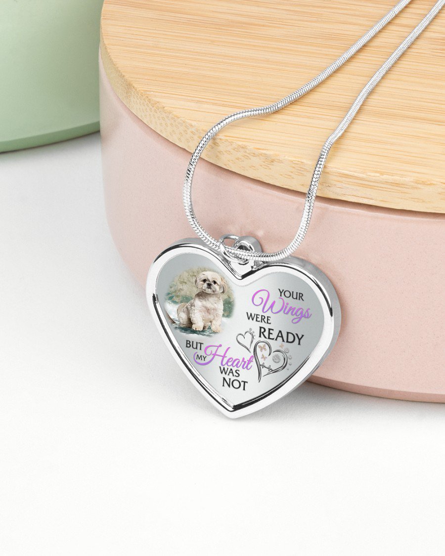 Shih Tzu Your Wings Metallic Heart Necklace
