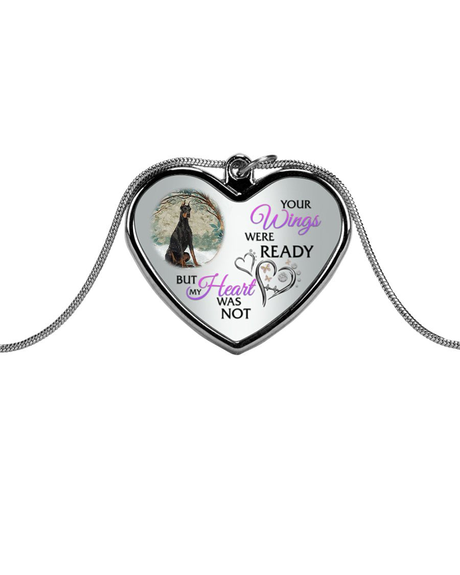 Doberman Pinscher Your Wings Metallic Heart Necklace