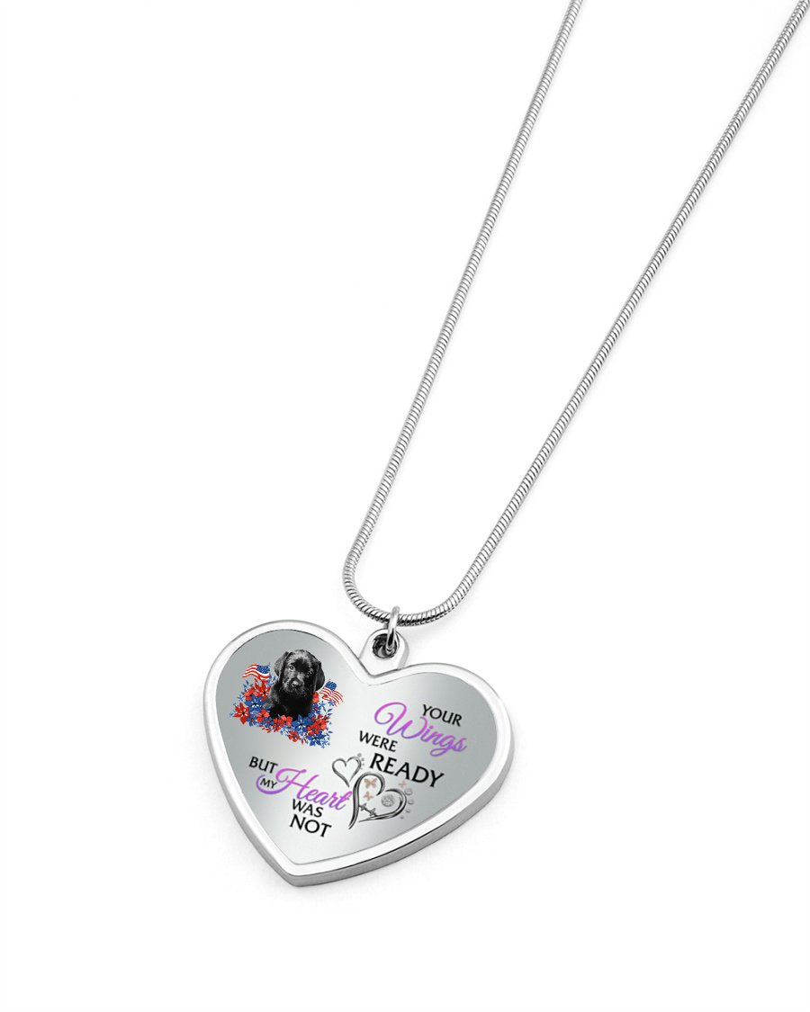 Loyalty-BLACK Labrador Pup Your Wings Metallic Heart Necklace
