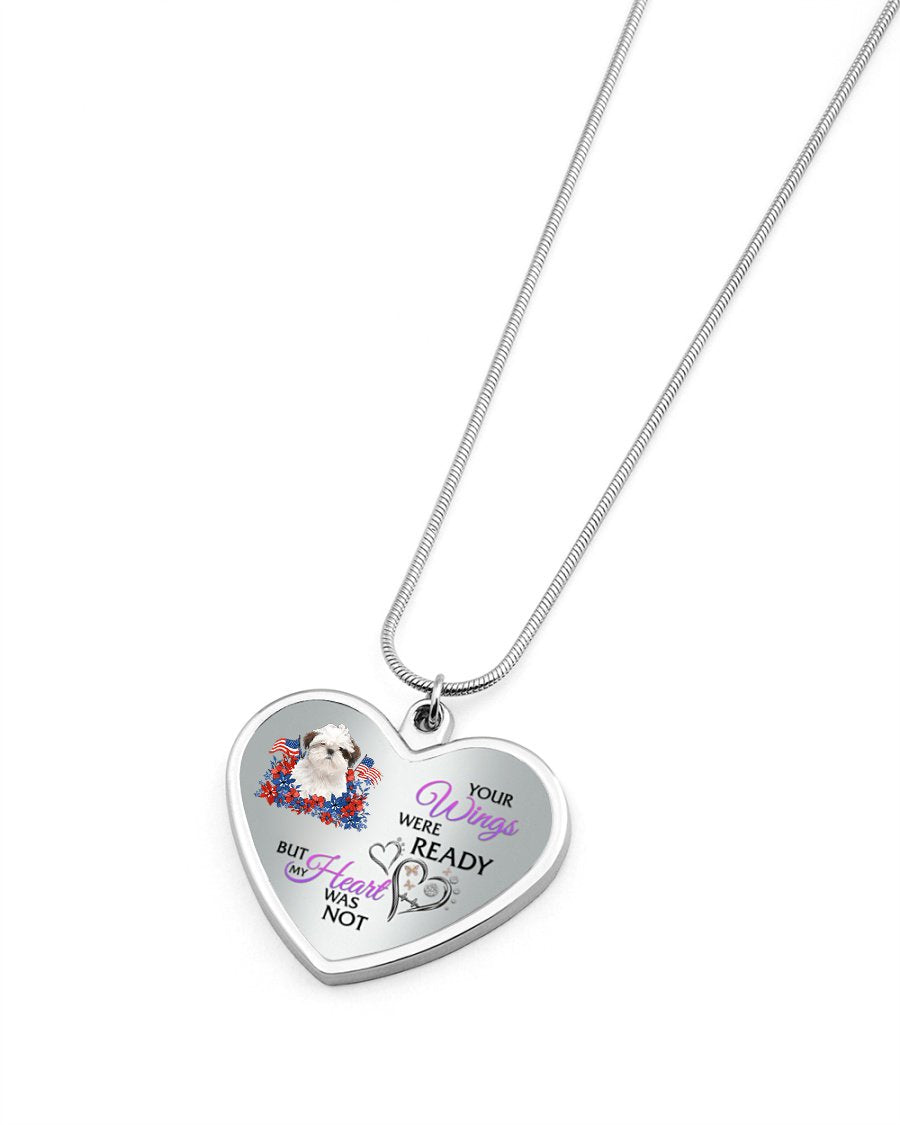 Loyalty-WHITE Shih Tzu Your Wings Metallic Heart Necklace