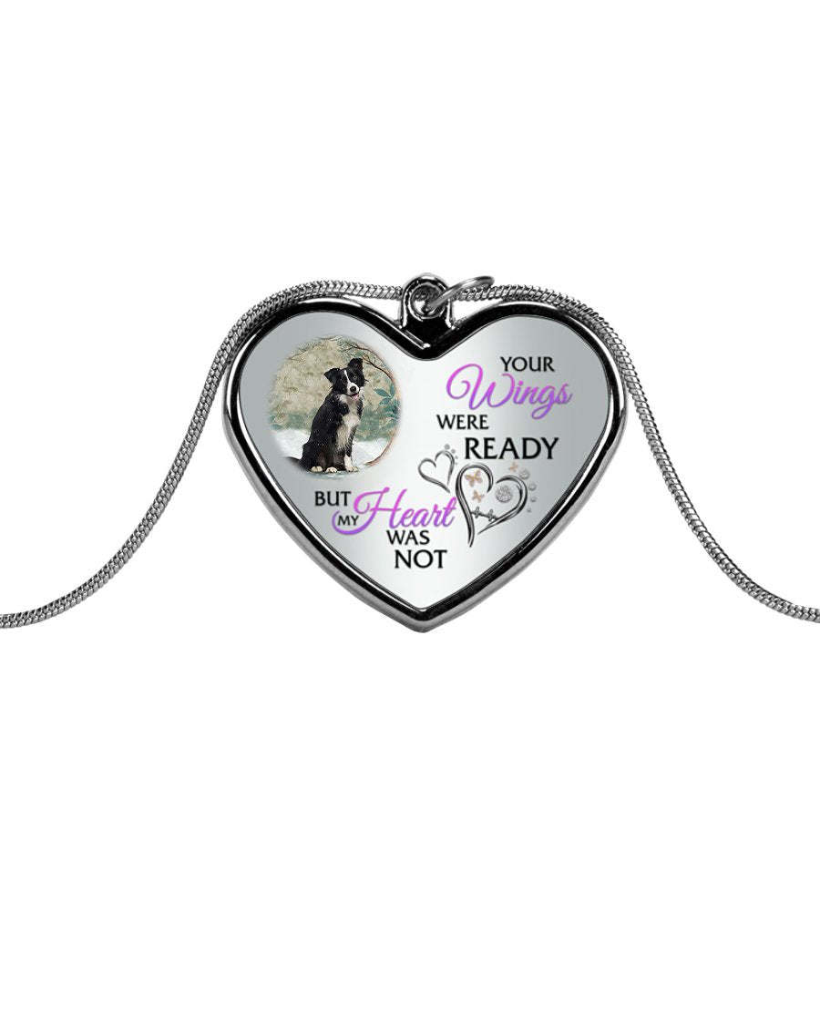 Border Collie Your Wings Metallic Heart Necklace