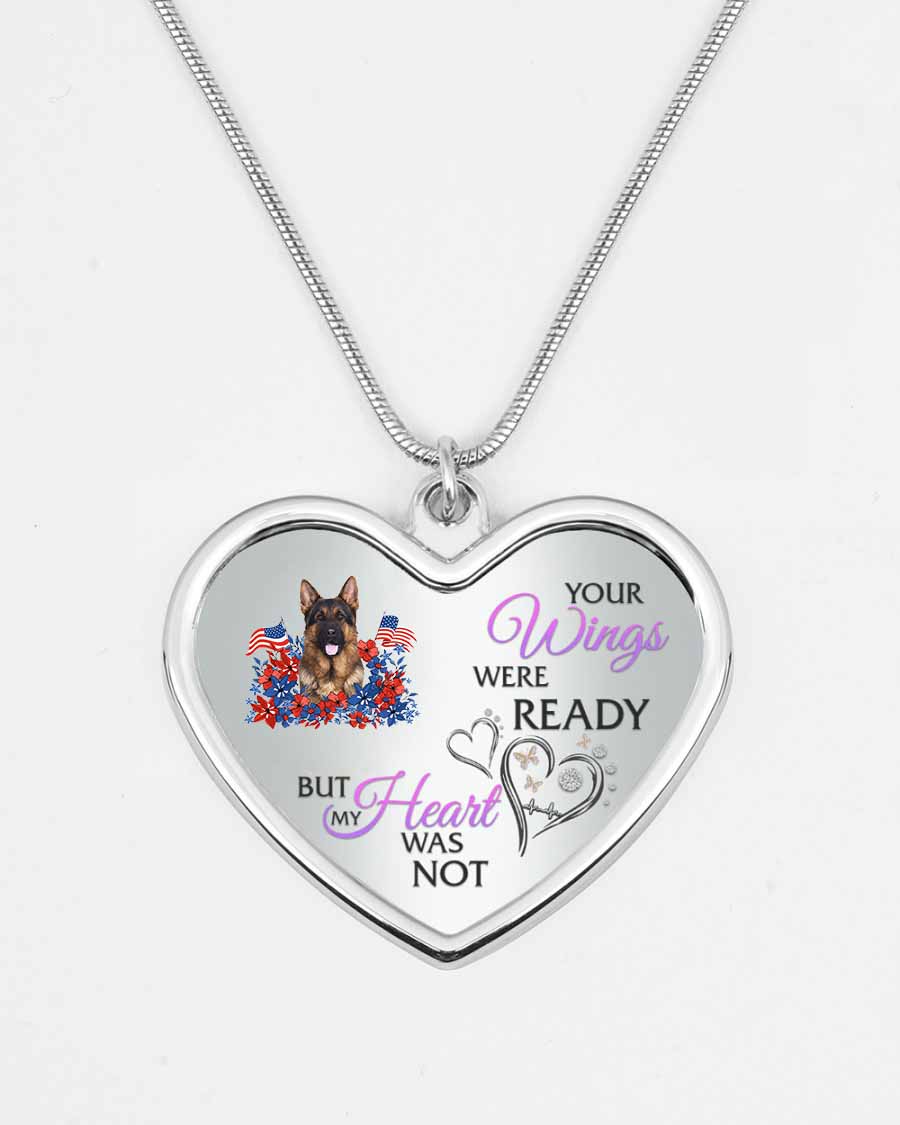 Loyalty-Long Haired German Shepherd Your Wings Metallic Heart Necklace